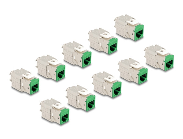 DeLOCK Keystone Modul RJ45 Buchse zu LSA Cat.6A werkzeugfrei grün Set 10 Stück (88116)
