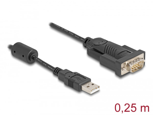 DeLOCK Adapter USB 2.0 Typ-A zu 1 x Seriell RS-232 D-Sub 9 Pin Stecker mit Ferritkern 0,25 m (61549)