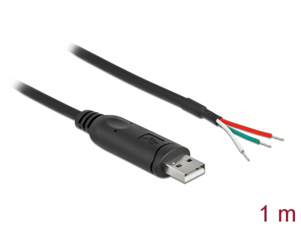 DeLOCK Adapterkabel USB 2.0 Typ-A zu seriell RS-232 mit 3 offenen Kabelenden 1 m (62930)