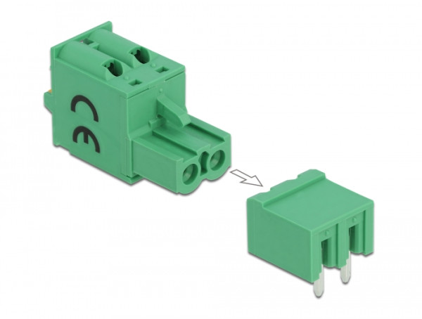 DeLOCK Terminalblock Set für Platine 2 Pin 5,08 mm Rastermaß horizontal (66505)