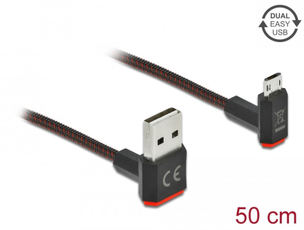 DeLOCK EASY-USB 2.0 Kabel Typ-A Stecker zu EASY-USB Typ Micro-B Stecker gewinkelt oben / unten 0,5 m schwarz (85265)