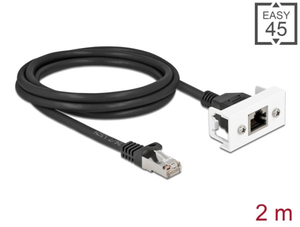 DeLOCK Netzwerk Verlängerungskabel für Easy 45 Modul S/FTP RJ45 Stecker zu RJ45 Buchse Cat.6A 2 m schwarz (87112)