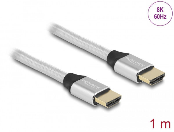 DeLOCK Ultra High Speed HDMI Kabel 48 Gbps 8K 60 Hz silber 1 m zertifiziert (85366)