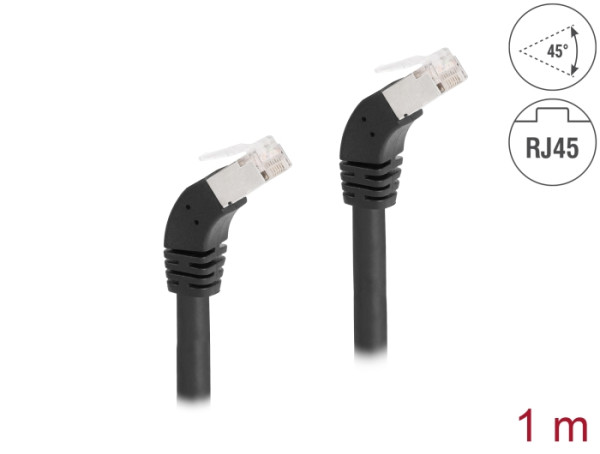 DeLOCK RJ45 Netzwerkkabel Cat.6A S/FTP 45° nach unten gewinkelt 1 m schwarz (80275)