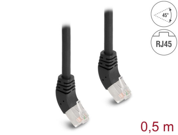 DeLOCK RJ45 Netzwerkkabel Cat.6A S/FTP 45° nach oben gewinkelt 0,5 m schwarz (80260)