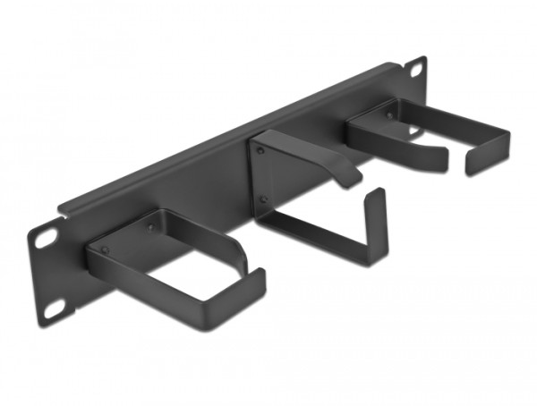 DeLOCK 10″ Kabelmanagement Rangierpanel mit 3 Metall Bügeln 2 x horizontal, 1 x vertikal 1 HE schwarz (66847)