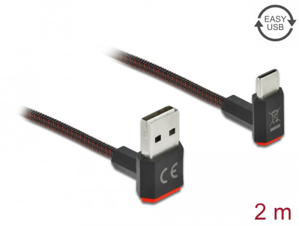 DeLOCK EASY-USB 2.0 Kabel Typ-A Stecker zu USB Type-C™ Stecker gewinkelt oben / unten 2 m schwarz (85278)