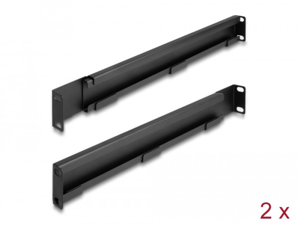 DeLOCK 19″ Tragschiene längenverstellbar 368 - 600 mm für Netzwerkschrank 1 HE schwarz 2 Stück (66885)