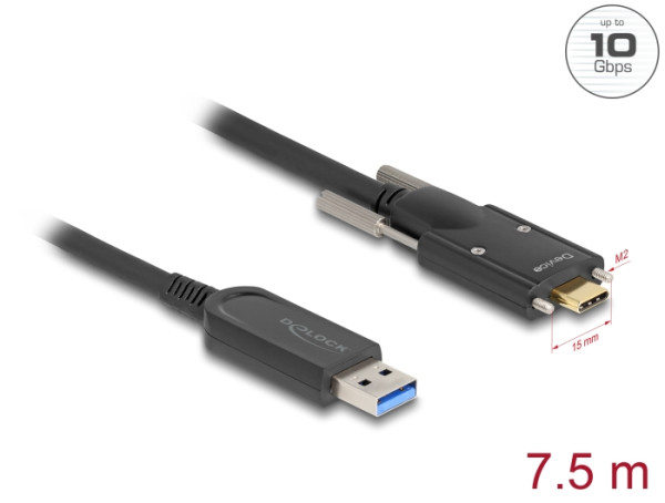 DeLOCK Aktives Optisches Kabel USB 10 Gbps Typ-A Stecker zu USB Type-C Stecker mit Schrauben seitlich 7,5 m (83201)