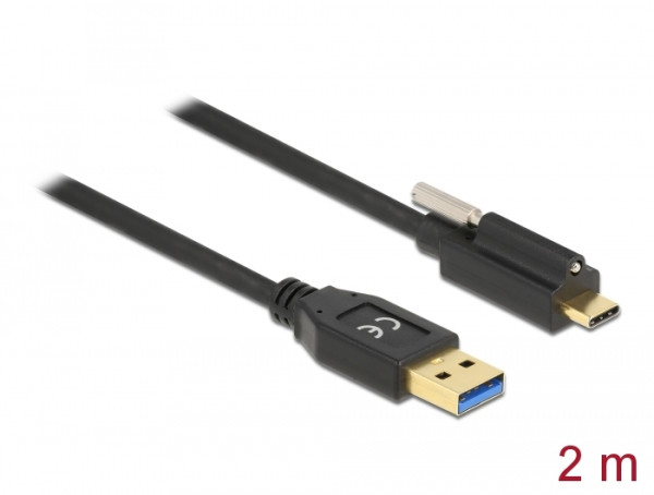 DeLOCK SuperSpeed USB USB 3.2 Gen 2 Kabel Typ-A Stecker zu USB Type-C Stecker mit Schraube oben 2 m (84031)
