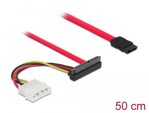 DeLOCK Kabel SATA 6 Gb/s 7 Pin Buchse + Molex 4 Pin Strom Stecker > SATA 22 Pin Buchse oben gewinkelt 50 cm (86078)