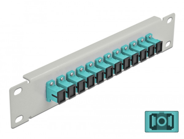 DeLOCK 10″ LWL Patchpanel 12 Port SC Simplex aqua 1 HE grau (66784)