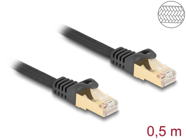 DeLOCK RJ45 Netzwerkkabel mit Geflechtmantel Cat.6A S/FTP Stecker zu Stecker 0,5 m schwarz (80316)