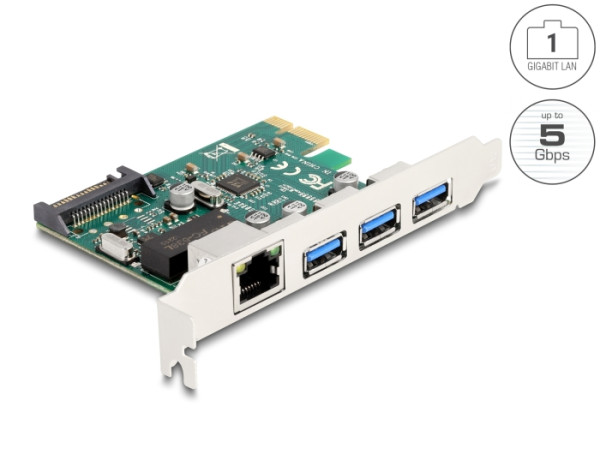DeLOCK PCI Express x1 Karte zu 3 x USB 5 Gbps Typ-A Buchse + 1 x Gigabit LAN (90105)