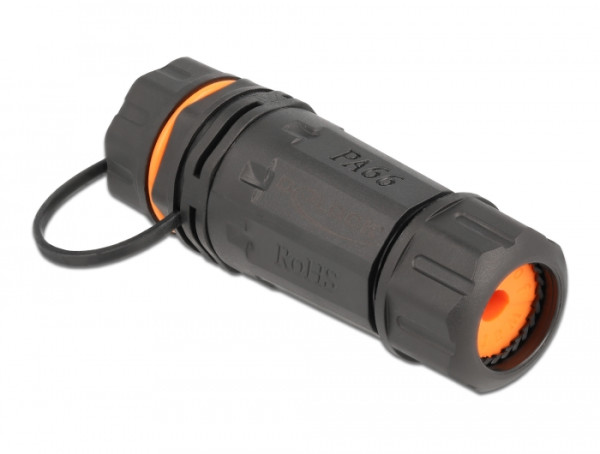 DeLOCK Kabelverbinder RJ45 Buchse zu RJ45 Buchse Cat.6A mit Gehäuse und Verschlusskappe wasserfest (86700)
