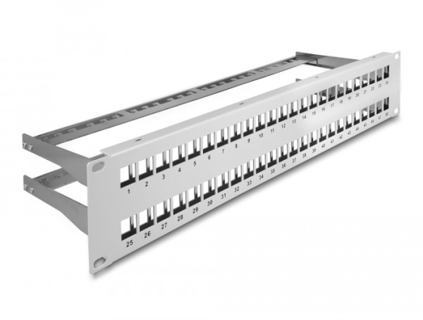 DeLOCK 19″ Keystone Patchpanel 48 Port mit Entlastungsschienen 2 HE grau (66879)