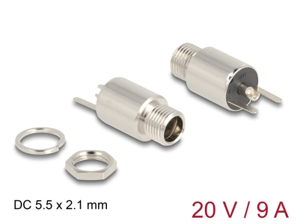DeLOCK Steckverbinder DC 5,5 x 2,1 mm Buchse zum Einbau Lötversion - rund 20 V / 9 A (90170)