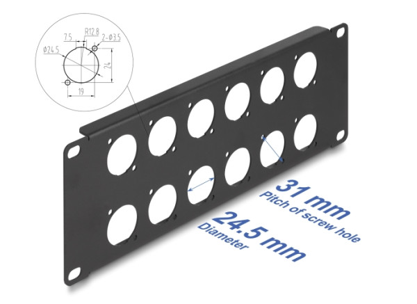 DeLOCK 10″ D-Typ Patchpanel 12 Port 2 HE schwarz (88054)
