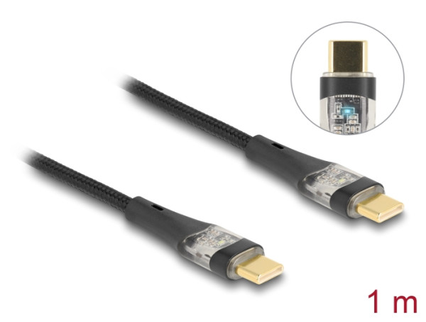 DeLOCK USB 2.0 Schnellladekabel USB Type-C Stecker zu Stecker transparent PD 3.0 100 W 1 m (80763)