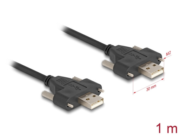DeLOCK USB 2.0 Kabel Typ-A Stecker zu Stecker mit Schraubenabstand 30 mm 1 m schwarz (80479)