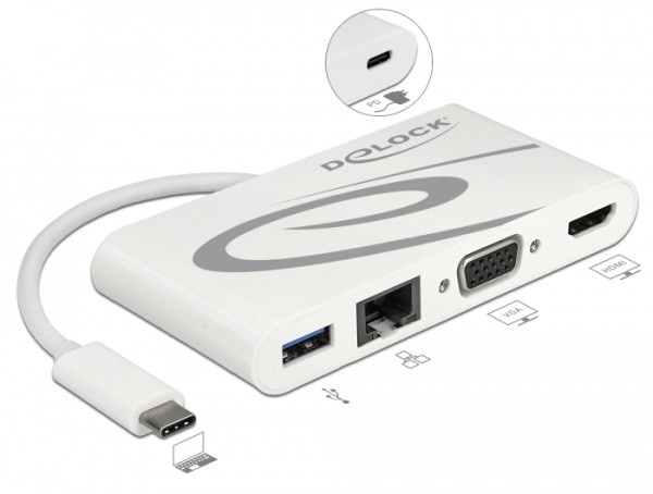 DeLOCK 87731 laptop-dockingstation & portreplikator USB 3.2 Gen 1 3.1 Gen 1 Type-C Grau, Weiß (87731)