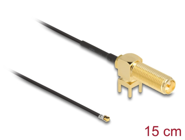 DeLOCK Antennenkabel RP-SMA 90° PCB Buchse zum Einbau zu I-PEX Inc., MHF® 4L Stecker 1.13 15 cm Gewindelänge 15 mm (12032)