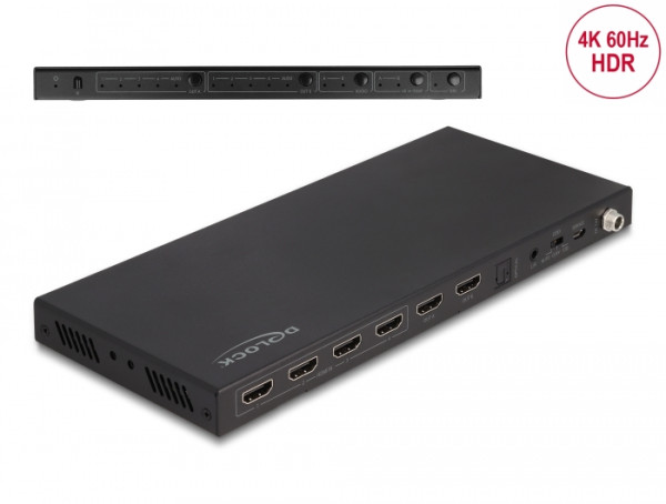 DeLOCK HDMI Matrix Switch 4 x HDMI in zu 2 x HDMI out 4K 60 Hz mit Audio Extraktor (66454)