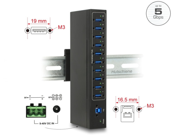 DeLOCK 63919 Schnittstellen-Hub USB 3.2 Gen 1 3.1 Gen 1 Micro-B 5000 Mbit/s Schwarz (63919)
