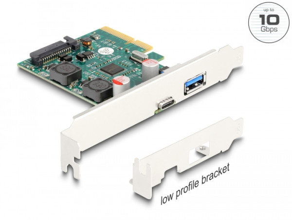 DeLOCK PCI Express x4 Karte zu 1 x extern USB 10 Gbps Type-C Buchse + 1 x extern USB 10 Gbps Typ-A Buchse - Low Profile Formfaktor (90107)