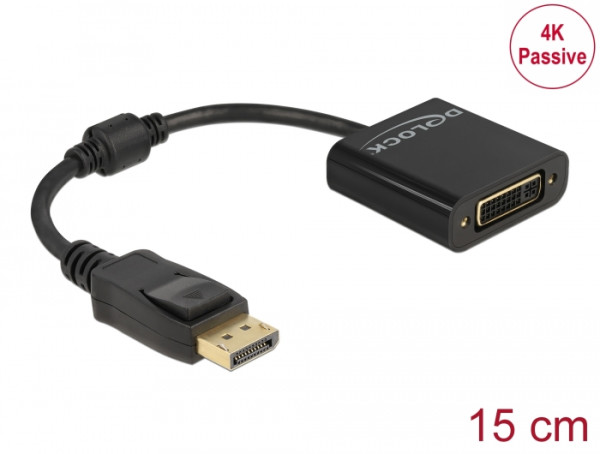 DeLOCK Adapter DisplayPort 1.2 Stecker zu DVI Buchse 4K Passiv schwarz (61023)