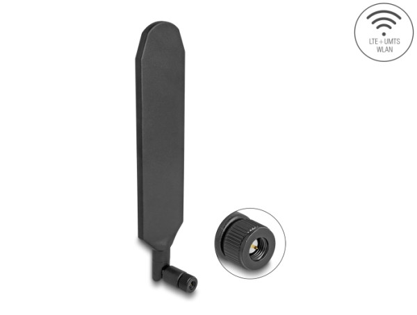 DeLOCK LTE GNSS Antenne SMA Stecker 1,5 - 3,0 dBi omnidirektional drehbar mit Kippgelenk schwarz (90103)