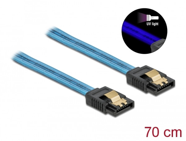 DeLOCK SATA 6 Gb/s Kabel UV Leuchteffekt blau 70 cm (82133)