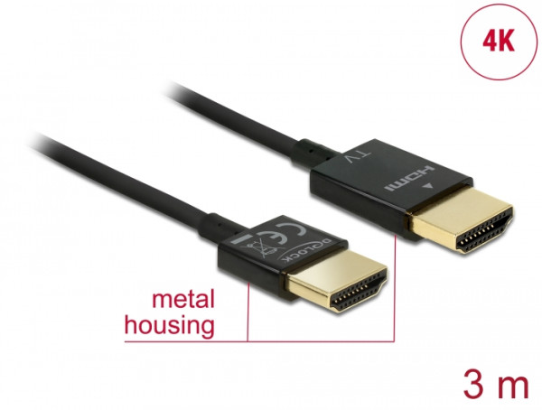 DeLOCK HDMI/HDMI, 3 m HDMI-Kabel HDMI Typ A Standard Schwarz (84774)