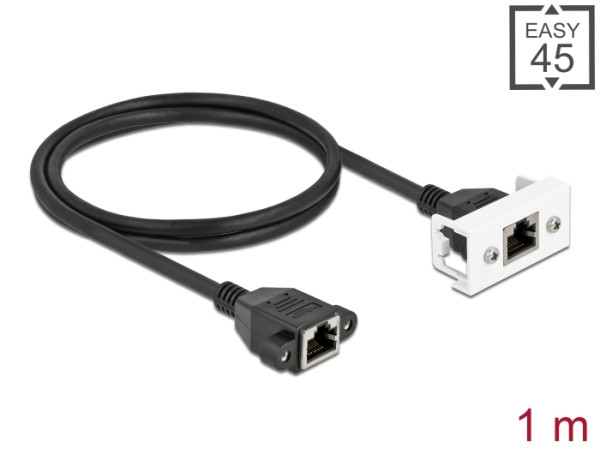 DeLOCK Netzwerk Verlängerungskabel für Easy 45 Modul S/FTP RJ45 Buchse zu RJ45 Buchse Cat.6A 1 m schwarz (87131)