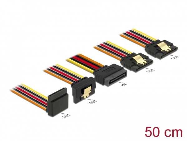 DeLOCK 60149 SATA-Kabel 0,5 m SATA 15-Pin 4 x SATA 15-Pin Schwarz, Orange, Rot, Gelb (60149)