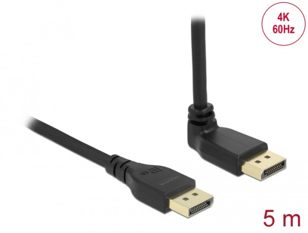 DeLOCK DisplayPort 1.2 Kabel Stecker gerade zu Stecker 90° oben gewinkelt 4K 60 Hz 5 m ohne Einrastfunktion (87827)