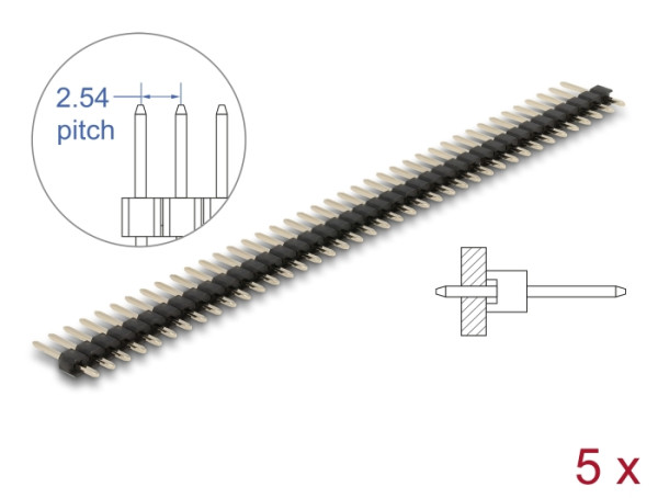DeLOCK Stiftleiste 40 Pin, Rastermaß 2,54 mm, 1-reihig, gerade, 5 Stück (66694)