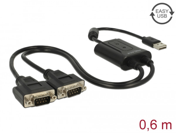 DeLOCK 63950 Serien-Kabel Schwarz 0,6 m USB 2.0 Type-A 2 x RS-232 DB9 (63950)