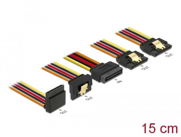 DeLOCK 60147 SATA-Kabel 0,15 m SATA 15-Pin 4 x SATA 15-Pin Schwarz, Orange, Rot, Gelb (60147)