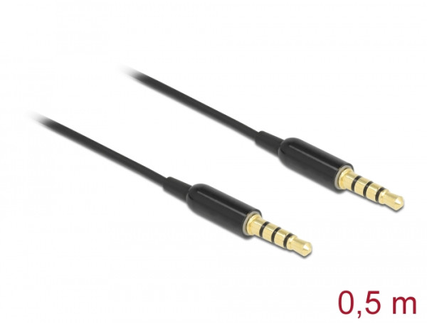 DeLOCK Klinkenkabel 3,5 mm 4 Pin Stecker zu Stecker Ultra Slim 0,5 m schwarz (66075)