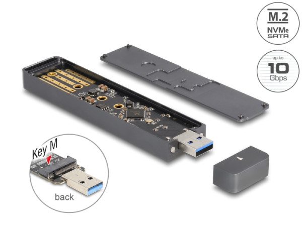 DeLOCK Externes Gehäuse für M.2 NVMe PCIe SSD oder SATA SSD mit USB 10 Gbps Typ-A Stecker (42021)