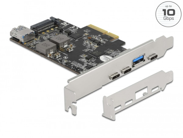DeLOCK PCI Express x4 Karte zu 3 x USB Type-C + 2 x USB Typ-A - SuperSpeed USB 10 Gbps - Low Profile Formfaktor (90060)
