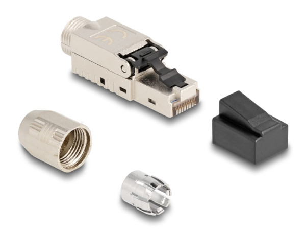 DeLOCK RJ45 Stecker feldkonfektionierbar Cat.6A mit Kabelverschraubung und Staubschutz werkzeugfrei (87988)