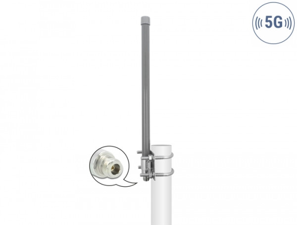 DeLOCK 5G 3,3 - 3,8 GHz Antenne N Buchse 8 dBi 50 cm omnidirektional starr outdoor grau (90417)