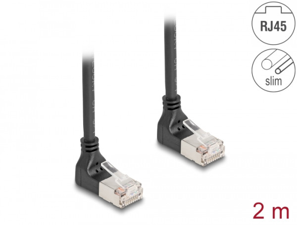 DeLOCK RJ45 Netzwerkkabel Cat.6A S/FTP Slim 90° oben / oben gewinkelt 2 m schwarz (80282)