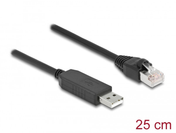 DeLOCK Serielles Anschlusskabel mit FTDI Chipsatz, USB 2.0 Typ-A Stecker zu RS-232 RJ45 Stecker 25 cm schwarz (64158)