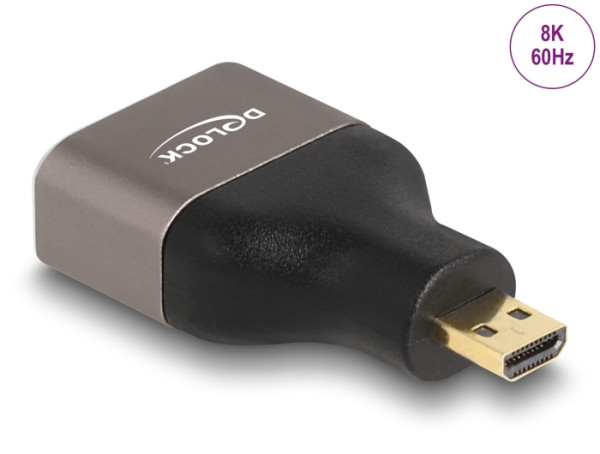 DeLOCK HDMI Adapter Micro-D Stecker zu A Buchse 8K 60 Hz grau Metall (60079)