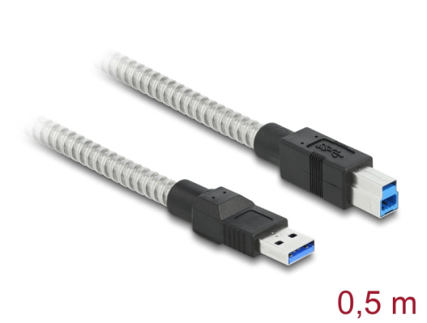DeLOCK USB 3.2 Gen 1 Kabel Typ-A Stecker zu Typ-B Stecker mit Metallmantel 0,5 m (86777)