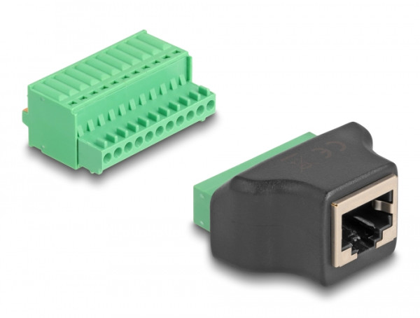DeLOCK RJ50 Buchse zu Terminalblock Adapter mit Drucktaster (66244)