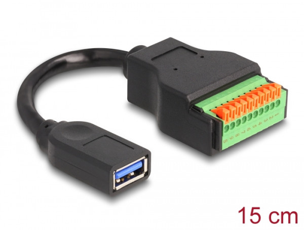 DeLOCK USB 3.2 Gen 1 Kabel Typ-A Buchse zu Terminalblock Adapter mit Drucktaster 15 cm (66241)